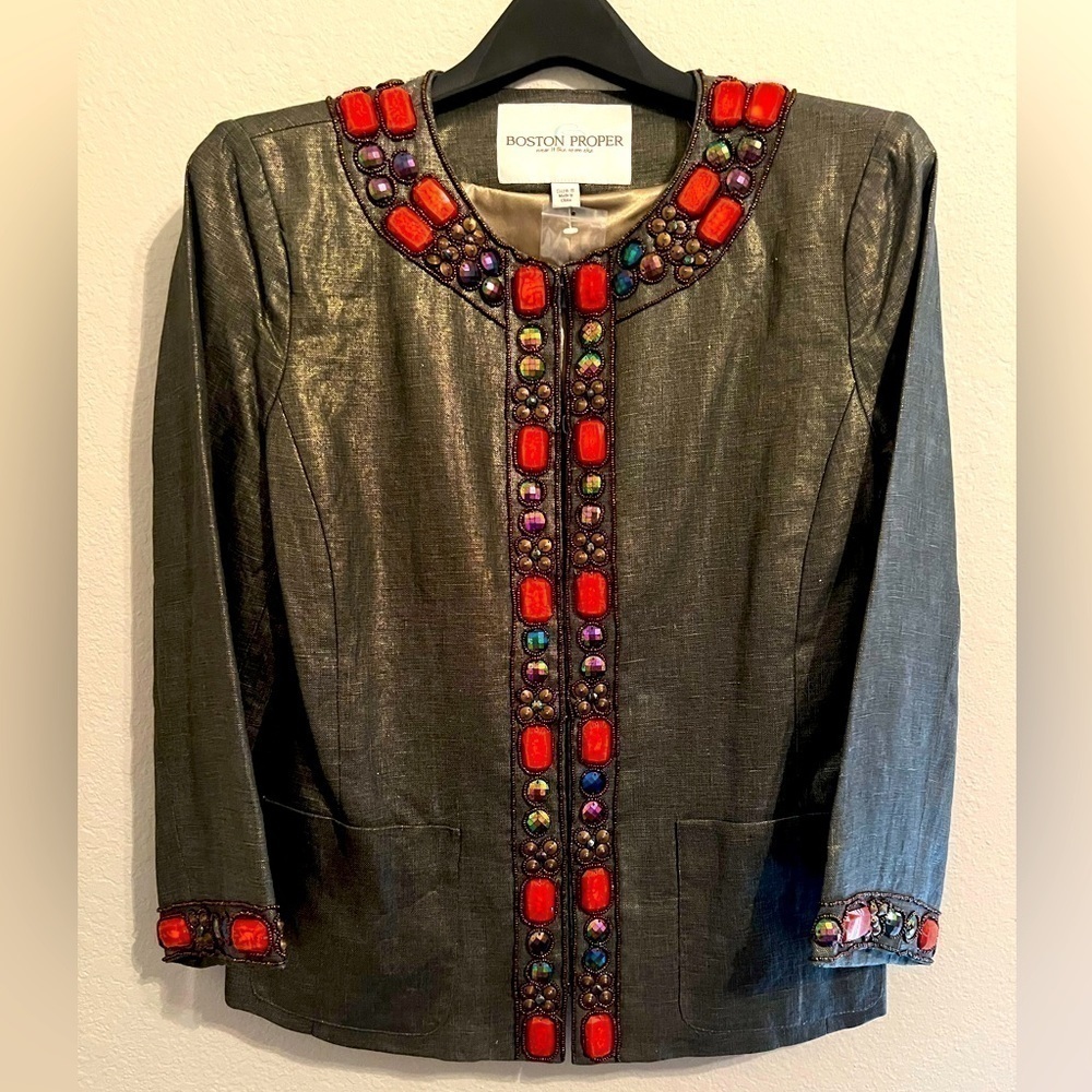 NWT BOSTON PROPER Tribal Metallic Linen Jacket